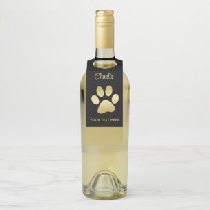 Gold Shiny Dog Paw on black background Bottle Tag