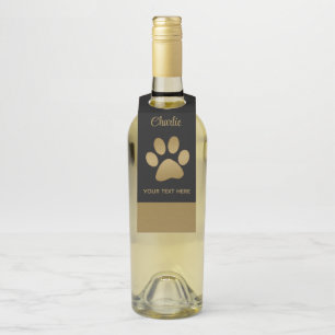 Gold Shiny Dog Paw on black background Bottle Tag