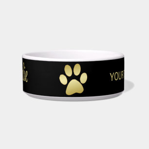 Gold Shiny Dog Paw on black background Bowl