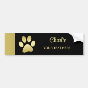 Gold Shiny Dog Paw on black background Bumper Sticker