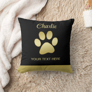  Gold Shiny Dog Paw on black background Cushion