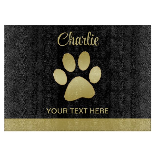  Gold Shiny Dog Paw on black background Cutting Board (Front)