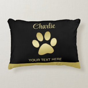 Gold Shiny Dog Paw on black background Decorative Cushion