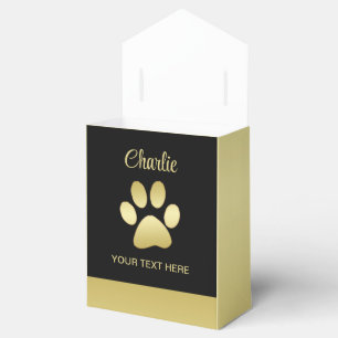 Gold Shiny Dog Paw on black background Favour Box