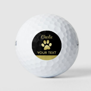 Gold Shiny Dog Paw on black background Golf Balls