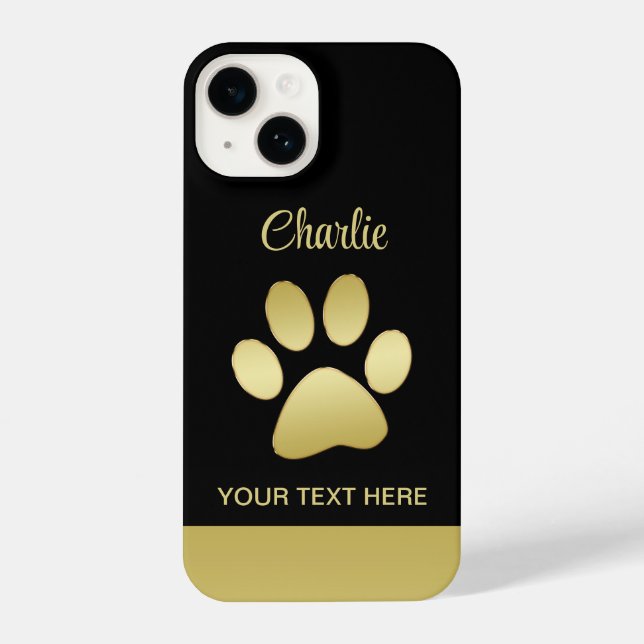  Gold Shiny Dog Paw on black background iPhone Case (Back)