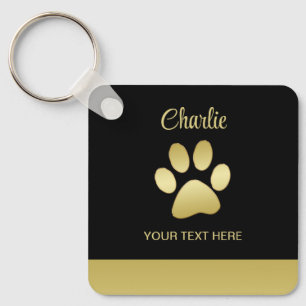  Gold Shiny Dog Paw on black background Key Ring
