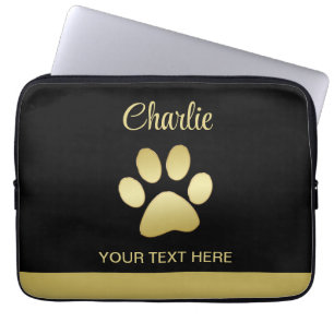  Gold Shiny Dog Paw on black background Laptop Sleeve