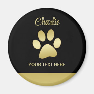 Gold Shiny Dog Paw on black background Magnet