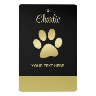 Gold Shiny Dog Paw on black background Mini Clipboard