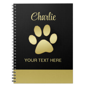 Gold Shiny Dog Paw on black background Notebook