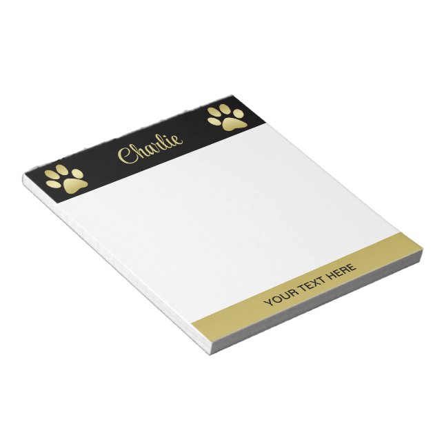  Gold Shiny Dog Paw on black background Notepad (Angled)