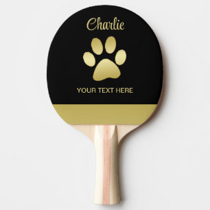  Gold Shiny Dog Paw on black background Ping Pong Paddle