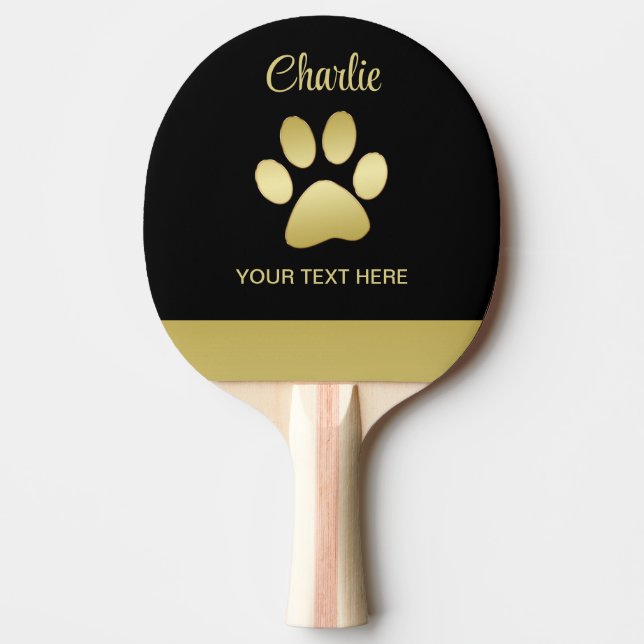  Gold Shiny Dog Paw on black background Ping Pong Paddle (Front)