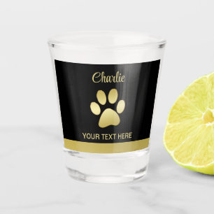 Gold Shiny Dog Paw on black background Shot Glass
