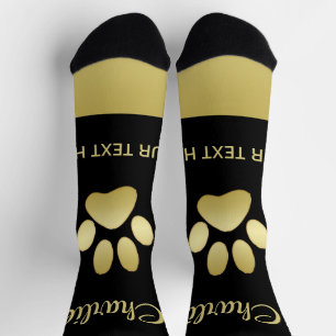 Gold Shiny Dog Paw on black background Socks