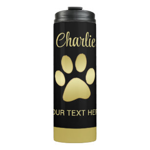  Gold Shiny Dog Paw on black background Thermal Tumbler