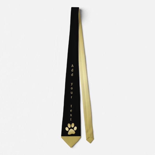  Gold Shiny Dog Paw on black background Tie (Front)