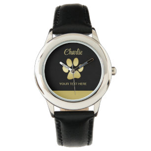  Gold Shiny Dog Paw on black background Watch