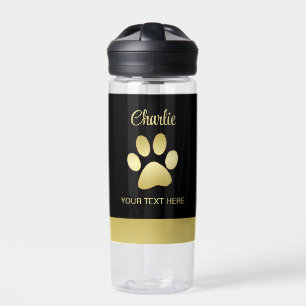  Gold Shiny Dog Paw on black background Water Bottle