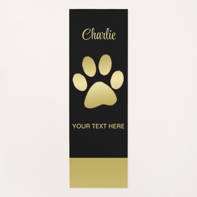  Gold Shiny Dog Paw on black background Yoga Mat (Front)