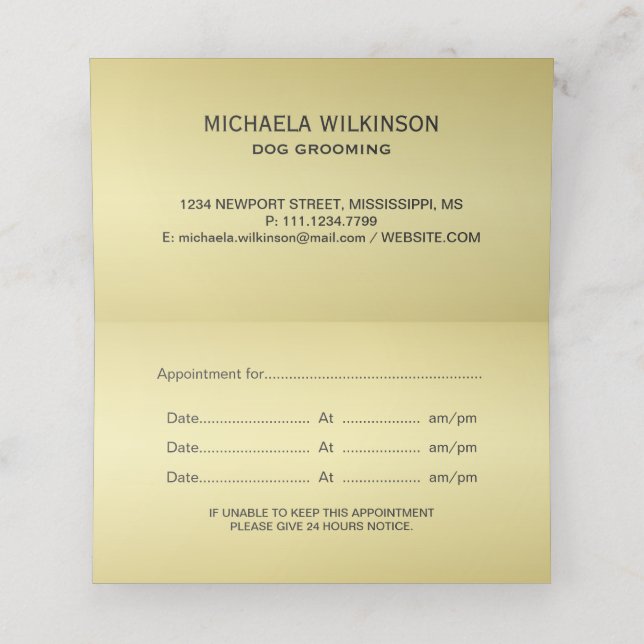  Gold Shiny Dog Paw on black Pet Grooming Service  Appointment Card (Inside Unfolded)