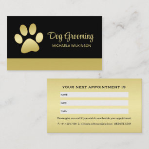  Gold Shiny Dog Paw on black Pet Grooming Service  Appointment Card