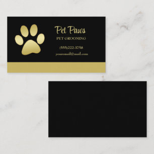  Gold Shiny Dog Paw on black Pet Grooming Service  Business Card