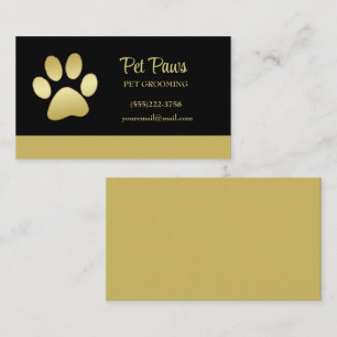 Gold Shiny Dog Paw on black Pet Grooming Service Business Card