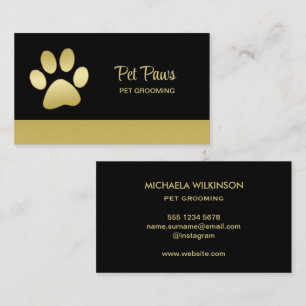  Gold Shiny Dog Paw on black Pet Grooming Service  Business Card