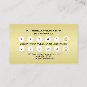 Gold Shiny Dog Paw on black Pet Grooming Service Loyalty Card