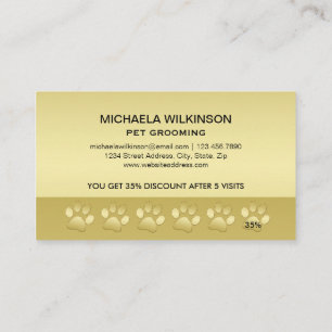  Gold Shiny Dog Paw on black Pet Grooming Service  Loyalty Card