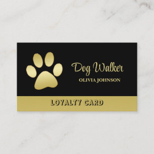 Gold Shiny Dog Paw on black Pet Grooming Service Loyalty Card