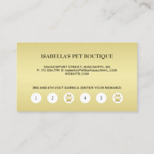 Gold Shiny Dog Paw on black Pet Grooming Service Loyalty Card