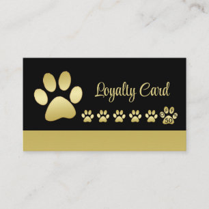Gold Shiny Dog Paw on black Pet Grooming Service Loyalty Card