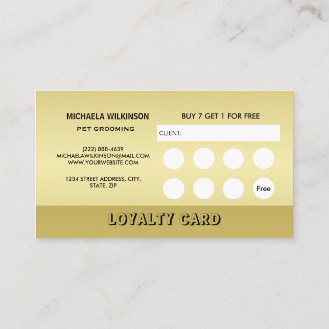  Gold Shiny Dog Paw on black Pet Grooming Service  Loyalty Card (Back)