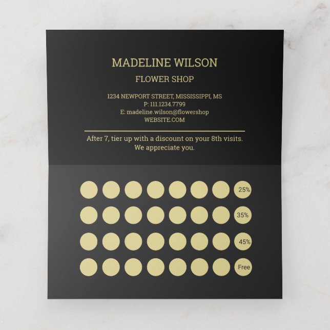 Gold Shiny Flower Palm Leaves on black  Appointment Card (Inside Unfolded)