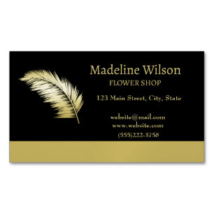 Gold Shiny Flower Palm Leaves on black  Magnetic Business Card