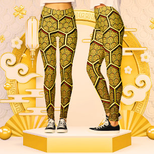 Gold Shiny Hexagon Abstract Geometric Pattern Leggings