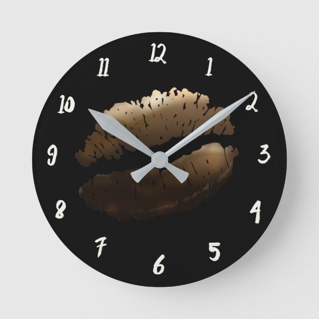 Gold Shiny Lips Lipstick Kiss Glamour Glam Chic Round Clock (Front)