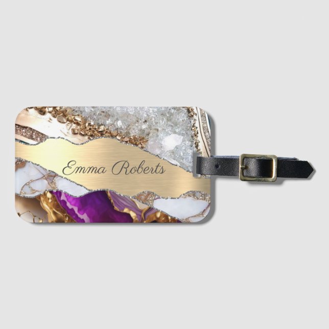 Gold Shiny Marble Agate  Luggage Tag (Front Horizontal)
