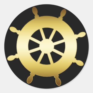 GOLD SHIP WHEEL CLASSIC ROUND STICKER