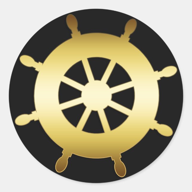 GOLD SHIP WHEEL CLASSIC ROUND STICKER (Front)