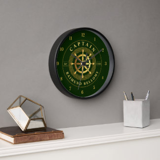 Gold Ship Wheel Clock
