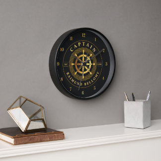 Gold Ship Wheel Clock