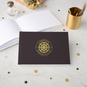 Gold Ship Wheel Helm Guest Book