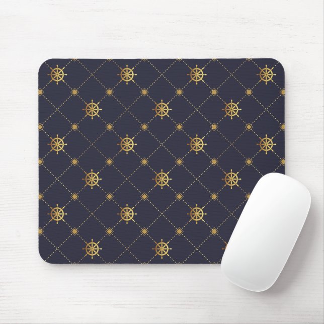 Gold Ship Wheel Mouse Mat (With Mouse)