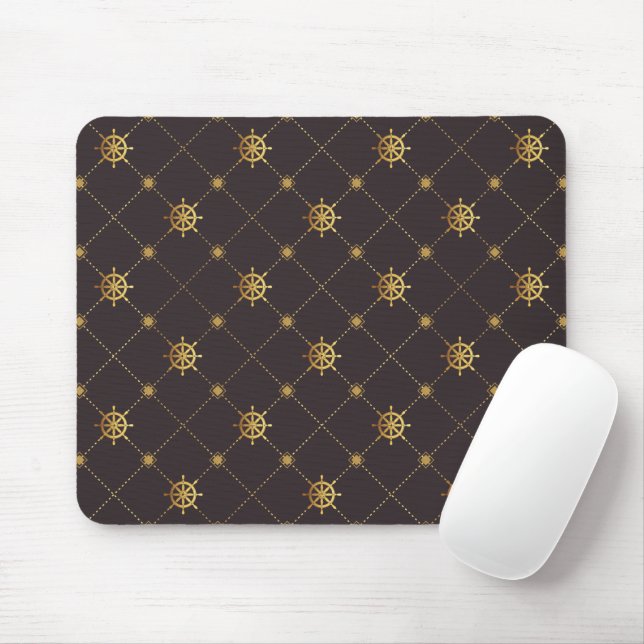 Gold Ship Wheel Mouse Mat (With Mouse)