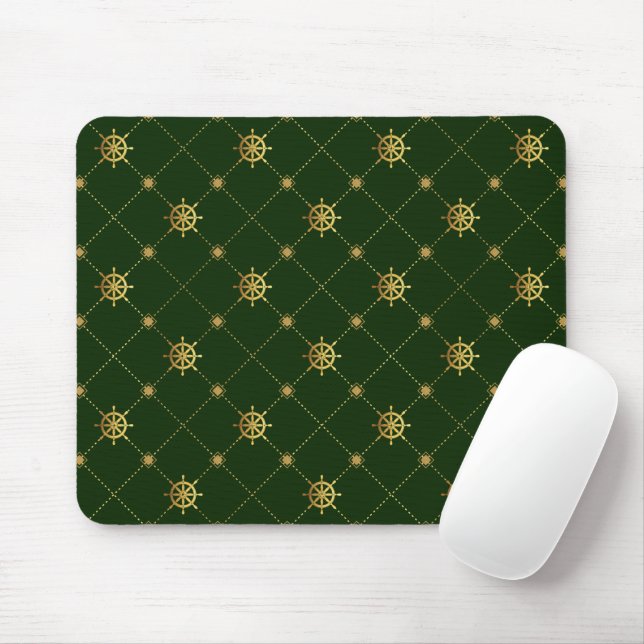 Gold Ship Wheel Mouse Mat (With Mouse)