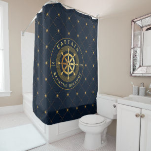 Gold Ship Wheel Shower Curtain